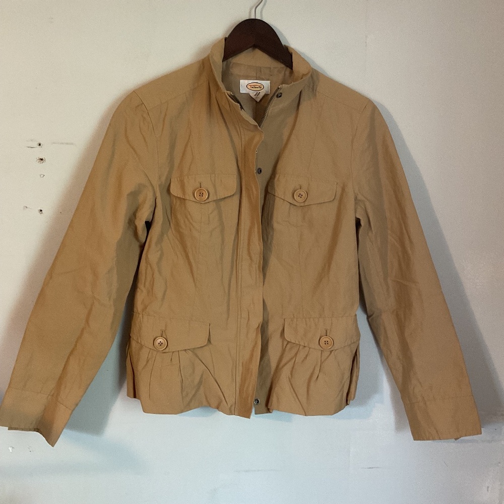 Talbots Utility Jacket Lightweight Full Zip‎ Button Pockets Tan Size M